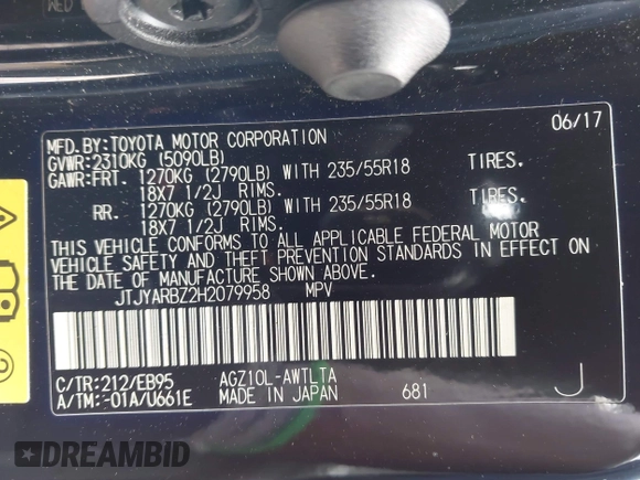 2017 Lexus NX 200t with VIN JTJYARBZ2H2079958, listed as a IAAI auction lot 42244867 with 103,565 mi miles and . Bid and sale history available at DreamBid. Image 9.