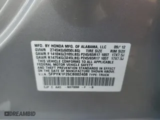 2012 Honda Ridgeline RT with VIN 5FPYK1F26CB002408, listed as a Copart auction lot 84169114 with 83,762 mi miles and Salvage Title. Bid and sale history available at carsss.com. Image 12.