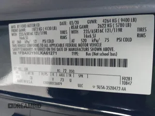 2020 Ford Transit Passenger XL with VIN 1FBAX2Y80LKA61271, listed as a IAAI auction lot 41497835 with 105,880 mi miles and . Bid and sale history available at DreamBid. Image 9.