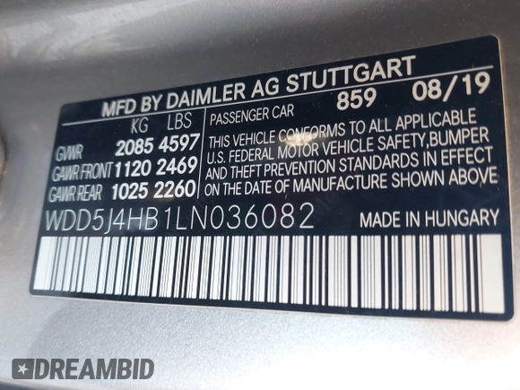 2020 Mercedes-Benz CLA 250 z VIN WDD5J4HB1LN036082, wystawiony jako IAAI lot #41528585 z przebiegiem 44 600 mil mil oraz . Historia ofert i sprzedaży dostępna na DreamBid. Obrazek 9.