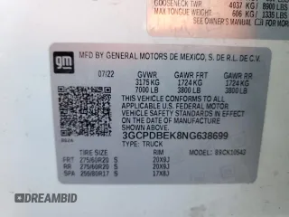 2022 Chevrolet Silverado 1500 Custom with VIN 3GCPDBEK8NG638699, listed as a Copart auction lot 45543425 with 65,287 mi miles and Salvage Title. Bid and sale history available at carsss.com. Image 12.