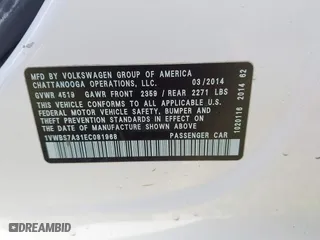 2014 Volkswagen Passat SE w/Sunroof with VIN 1VWBS7A31EC081968, listed as a IAAI auction lot 41963985 with 143,670 mi miles. Bid and sale history available at carsss.com. Image 9.
