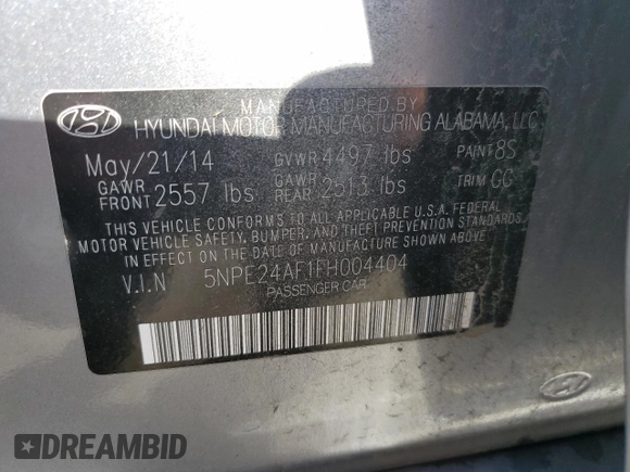 2015 Hyundai Sonata 2.4L SE with VIN 5NPE24AF1FH004404, listed as a Copart auction lot 80731414 with 116,822 mi miles and Salvage Title. Bid and sale history available at carsss.com. Image 13.