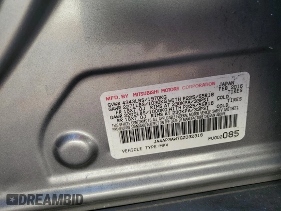 2016 Mitsubishi Outlander Sport 2.4 SE with VIN JA4AP3AW7GZ032318, listed as a Copart auction lot 78429314 with 155,407 mi miles and Salvage Title. Bid and sale history available at carsss.com. Image 14.