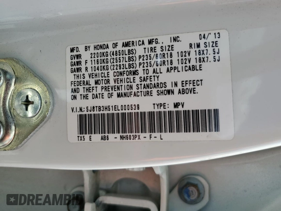 2014 Acura RDX Technology z VIN 5J8TB3H51EL000539, wystawiony jako Copart lot #55937555 z przebiegiem 70 557 mil mil oraz Szkoda całkowita • Salvage title. Historia ofert i sprzedaży dostępna na DreamBid. Obrazek 13.