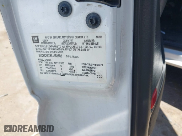 2004 Chevrolet Silverado 1500 LS with VIN 2GCEC19T841188308, listed as a IAAI auction lot 42218477 with 166,144 mi miles and . Bid and sale history available at DreamBid. Image 9.