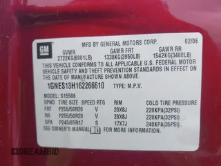 2006 Chevrolet TrailBlazer LT with VIN 1GNES13H162266610, listed as a IAAI auction lot 41630250 with 176,610 mi miles. Bid and sale history available at carsss.com. Image 9.
