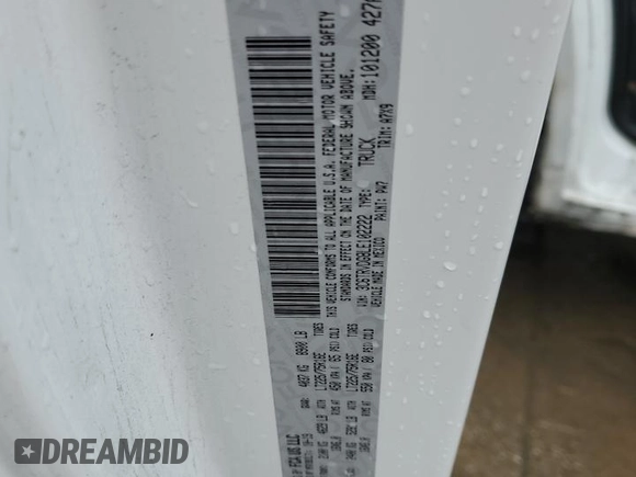 2020 Ram ProMaster Cargo with VIN 3C6TRVDG8LE102222, listed as a Copart auction lot 86098134 with 57,028 mi miles and Salvage Title. Bid and sale history available at carsss.com. Image 12.