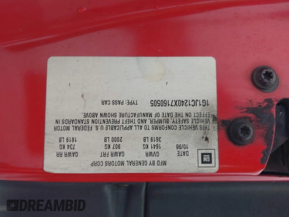 1999 Chevrolet Cavalier z VIN 1G1JC1240X7160505, wystawiony jako IAAI lot #41231481 z przebiegiem 151 999 mil mil oraz . Historia ofert i sprzedaży dostępna na DreamBid. Obrazek 9.
