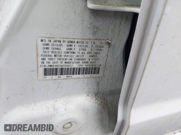 2010 Honda Fit with VIN JHMGE8H23AC009813, listed as a IAAI auction lot 41900735 with 220,000 mi miles. Bid and sale history available at carsss.com. Image 9.