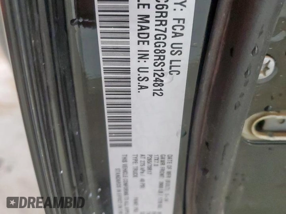 2024 Ram 1500 SLT z VIN 1C6RR7GG8RS124812, wystawiony jako Copart lot #58272835 z przebiegiem Nie podano mil oraz Szkoda całkowita • Salvage title. Historia ofert i sprzedaży dostępna na DreamBid. Obrazek 12.