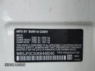 2019 BMW M5 z VIN WBSJF0C50KB448040, wystawiony jako Copart lot #54800055 z przebiegiem Nie podano mil oraz Czysty tytuł • Clean title. Historia ofert i sprzedaży dostępna na DreamBid. Obrazek 13.