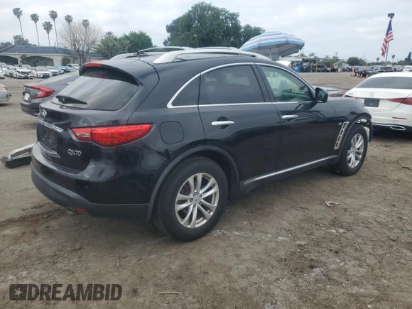 2014 Infiniti QX70 with VIN JN8CS1MW0EM412578, listed as a Copart auction lot 49091955 with 157,580 mi miles and Salvage title. Bid and sale history available at DreamBid. Image 3.
