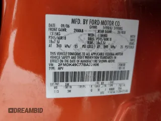 2007 Ford Edge SEL PLUS with VIN 2FMDK49C77BA22906, listed as a Copart auction lot 47485995 with 260,194 mi miles and Salvage Title. Bid and sale history available at carsss.com. Image 14.