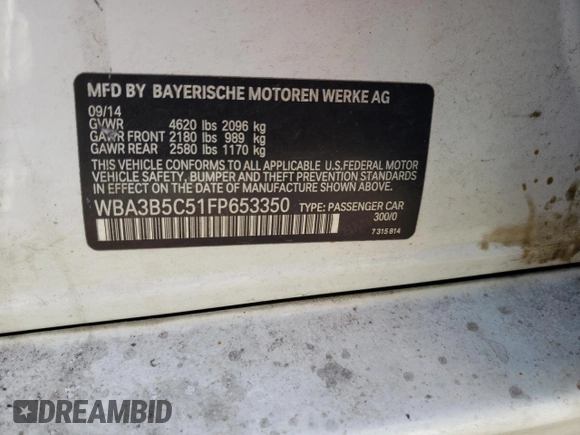 2015 BMW 3 Series 328i xDrive with VIN WBA3B5C51FP653350, listed as a Copart auction lot 42769805 with 189,146 mi miles and Salvage Title. Bid and sale history available at carsss.com. Image 12.