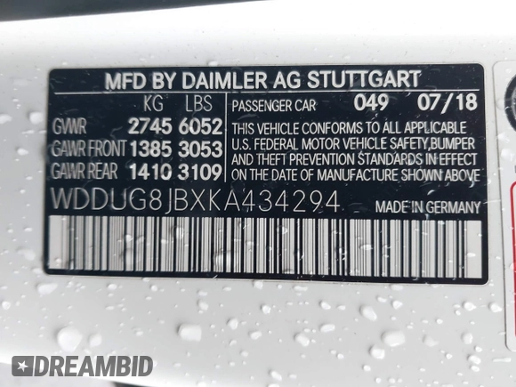2019 Mercedes-Benz S-Class AMG S 63 with VIN WDDUG8JBXKA434294, listed as a IAAI auction lot 41239594 with 65,778 mi miles. Bid and sale history available at carsss.com. Image 9.