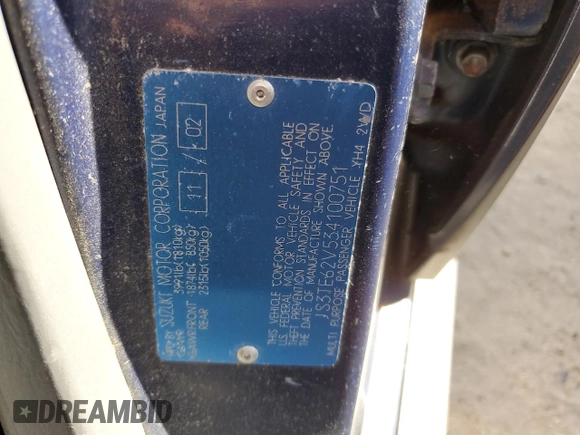 2003 Suzuki Grand Vitara z VIN JS3TE62V534100751, wystawiony jako Copart lot #76714894 z przebiegiem Nie podano mil oraz Nie do naprawy • Non repairable. Historia ofert i sprzedaży dostępna na DreamBid. Obrazek 14.
