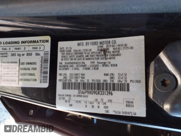 2016 Ford Fusion SE with VIN 3FA6P0HD9GR331396, listed as a IAAI auction lot 41852841 with 110,835 mi miles. Bid and sale history available at carsss.com. Image 9.