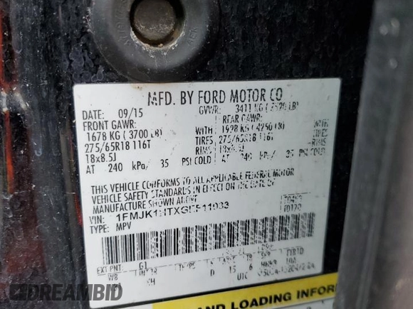 2016 Ford Expedition EL XLT with VIN 1FMJK1HTXGEF11033, listed as a Copart auction lot 89065275 with 0 mi miles and Salvage Title. Bid and sale history available at carsss.com. Image 13.