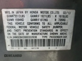 2013 Honda Fit with VIN JHMGE8H39DC032638, listed as a Copart auction lot 49655735 with 189,834 mi miles and Salvage Title. Bid and sale history available at carsss.com. Image 16.