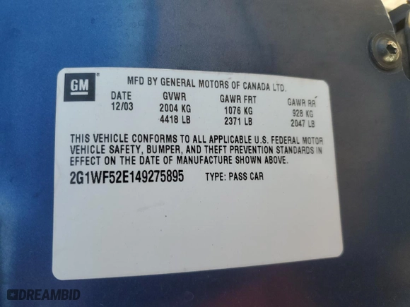 2004 Chevrolet Impala with VIN 2G1WF52E149275895, listed as a Copart auction lot 81498324 with 80,478 mi miles and Salvage Title. Bid and sale history available at carsss.com. Image 15.