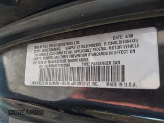 2000 Subaru Legacy Outback Limited with VIN 4S3BH6860Y7663956, listed as a IAAI auction lot 42615435 with 321,853 mi miles and . Bid and sale history available at DreamBid. Image 9.
