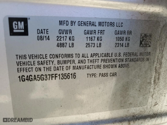 2015 Buick LaCrosse with VIN 1G4GA5G37FF135616, listed as a Copart auction lot 85916274 with 94,580 mi miles and Salvage Title. Bid and sale history available at carsss.com. Image 12.