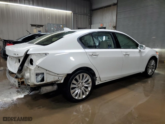 2014 Acura RLX Tech Pkg with VIN JH4KC1F58EC007386, listed as a Copart auction lot 85366634 with 124,832 mi miles and Salvage Title. Bid and sale history available at carsss.com. Image 3.