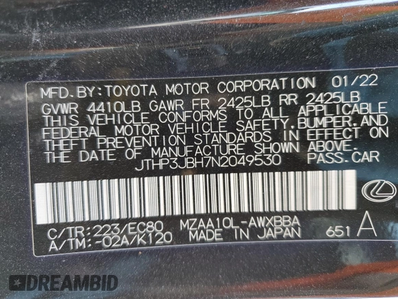 2022 Lexus UX 200 с VIN JTHP3JBH7N2049530, выставлен на аукционе Copart как лот 48697605 с пробегом 54 247 миль миль и Списание • Salvage title. История ставок и продаж доступна на DreamBid. Изображение 13.
