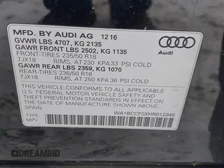 2017 Audi Q3 Premium with VIN WA1BCCFSXHR012345, listed as a IAAI auction lot 41589844 with 125,044 mi miles and . Bid and sale history available at DreamBid. Image 9.