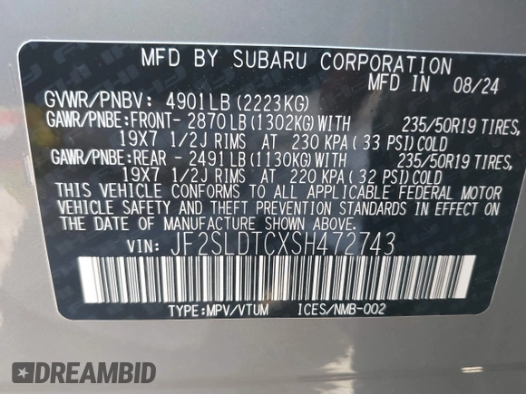 2025 Subaru Forester Touring с VIN JF2SLDTCXSH472743, выставлен на аукционе IAAI как лот 42115023 с пробегом 1 247 миль миль и . История ставок и продаж доступна на DreamBid. Изображение 9.