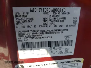 2014 Ford F-150 XL with VIN 1FTEW1CM8EKD54823, listed as a IAAI auction lot 41220842 with 336,785 mi miles. Bid and sale history available at carsss.com. Image 9.