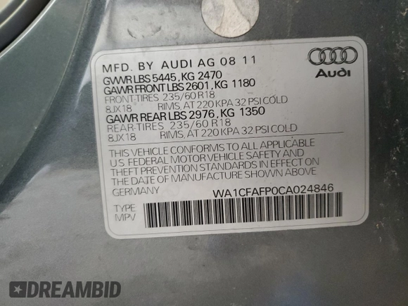 2012 Audi Q5 Premium with VIN WA1CFAFP0CA024846, listed as a Copart auction lot 53109275 with 130,316 mi miles and Clean title. Bid and sale history available at DreamBid. Image 13.