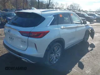 2020 Infiniti QX50 Essential with VIN 3PCAJ5M12LF110250, listed as a IAAI auction lot 41445252 with 48,963 mi miles and . Bid and sale history available at DreamBid. Image 4.