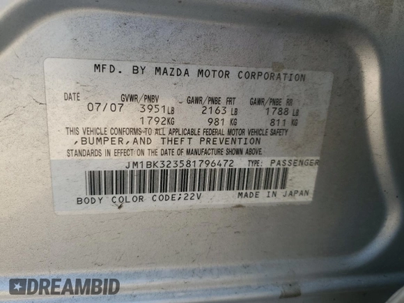 2008 Mazda 3 s GT *Ltd Avail* with VIN JM1BK323581796472, listed as a Copart auction lot 83654454 with 100,885 mi miles and Salvage Title. Bid and sale history available at carsss.com. Image 14.