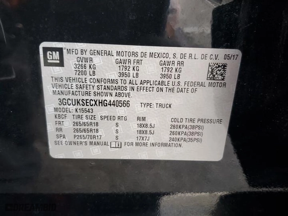 2017 Chevrolet Silverado 1500 LTZ with VIN 3GCUKSECXHG440566, listed as a Copart auction lot 51677165 with 140,659 mi miles and Salvage Title. Bid and sale history available at carsss.com. Image 12.