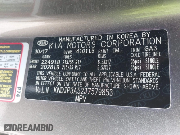 2018 Kia Soul + with VIN KNDJP3A52J7579853, listed as a IAAI auction lot 41961628 with 120,879 mi miles and . Bid and sale history available at DreamBid. Image 9.