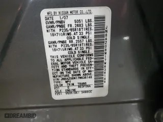 2007 Nissan Murano S with VIN JN8AZ08W17W636148, listed as a Copart auction lot 46939305 with 149,706 mi miles and Salvage Title. Bid and sale history available at carsss.com. Image 13.