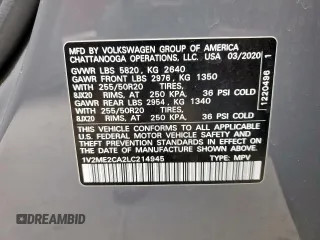 2020 Volkswagen Atlas SEL with VIN 1V2ME2CA2LC214945, listed as a Copart auction lot 50502795 with 79,757 mi miles and Clean title. Bid and sale history available at DreamBid. Image 13.