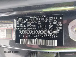 2021 Kia Sorento S with VIN 5XYRL4LC3MG008296, listed as a IAAI auction lot 41690529 with 38,539 mi miles and . Bid and sale history available at DreamBid. Image 9.