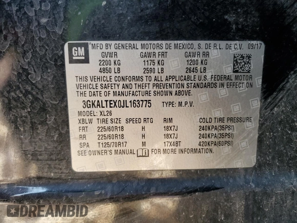 2018 GMC Terrain SLE with VIN 3GKALTEX0JL163775, listed as a Copart auction lot 88518025 with 119,388 mi miles and Salvage Title. Bid and sale history available at carsss.com. Image 13.