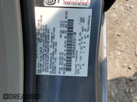 2012 Ford Fusion SEL with VIN 3FAHP0JA2CR201138, listed as a Copart auction lot 58738025 with 143,620 mi miles and Clean title. Bid and sale history available at DreamBid. Image 12.
