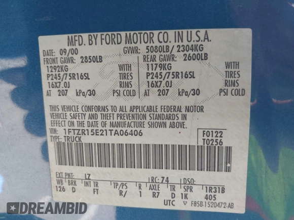 2001 Ford Ranger XL Fleet z VIN 1FTZR15E21TA06406, wystawiony jako IAAI lot #42046229 z przebiegiem 169 927 mil mil oraz . Historia ofert i sprzedaży dostępna na DreamBid. Obrazek 9.