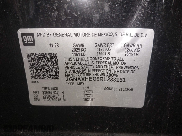 2024 Chevrolet Equinox LS with VIN 3GNAXHEG9RL233161, listed as a IAAI auction lot 41622254 with 16,959 mi miles and . Bid and sale history available at DreamBid. Image 9.