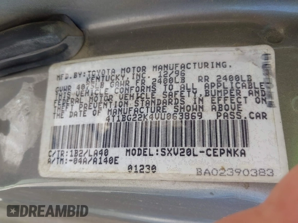 1997 Toyota Camry LE z VIN 4T1BG22K4VU063869, wystawiony jako IAAI lot #42274011 z przebiegiem Nie podano mil oraz . Historia ofert i sprzedaży dostępna na DreamBid. Obrazek 9.