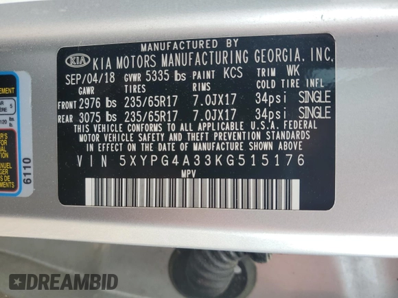 2019 Kia Sorento LX with VIN 5XYPG4A33KG515176, listed as a Copart auction lot 51004045 with 129,040 mi miles and Salvage Title. Bid and sale history available at carsss.com. Image 15.