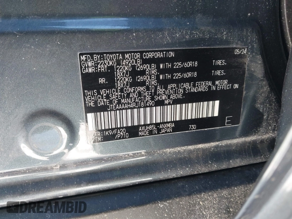 2024 Toyota Venza LE with VIN JTEAAAAH4RJ181490, listed as a IAAI auction lot 41426981 with 7,194 mi miles. Bid and sale history available at carsss.com. Image 9.