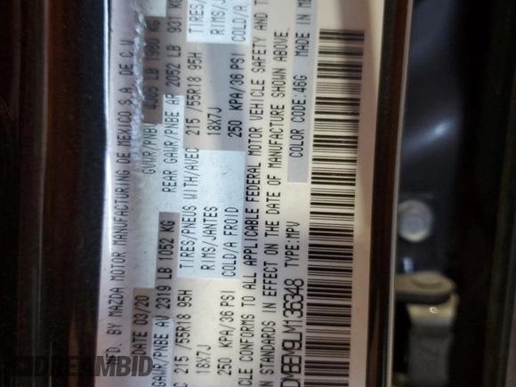 2020 Mazda CX-30 Premium with VIN 3MVDMBEM9LM136348, listed as a Copart auction lot 55018785 with 219,039 mi miles and Salvage title. Bid and sale history available at DreamBid. Image 13.