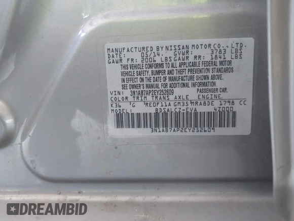 2014 Nissan Sentra SV z VIN 3N1AB7AP2EY252609, wystawiony jako IAAI lot #42713910 z przebiegiem 139 039 mil mil oraz . Historia ofert i sprzedaży dostępna na DreamBid. Obrazek 9.