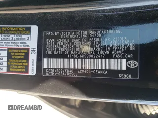 2009 Toyota Camry with VIN 4T1BE46K59U822417, listed as a Copart auction lot 46982515 with 171,667 mi miles and Salvage Title. Bid and sale history available at DreamBid. Image 14.